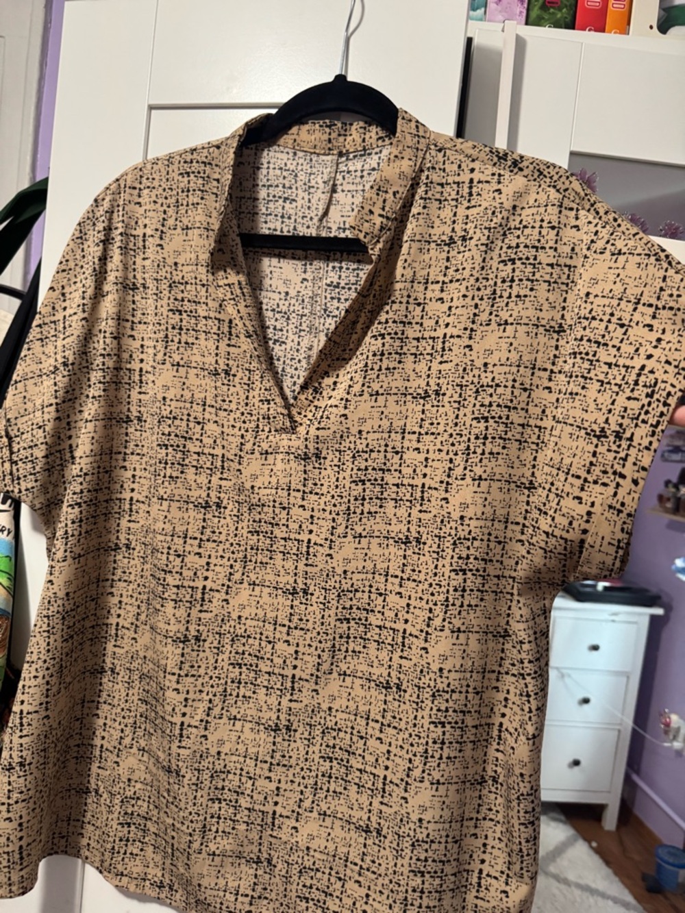 Women's Tan Patterned Short-Sleeve Shirt